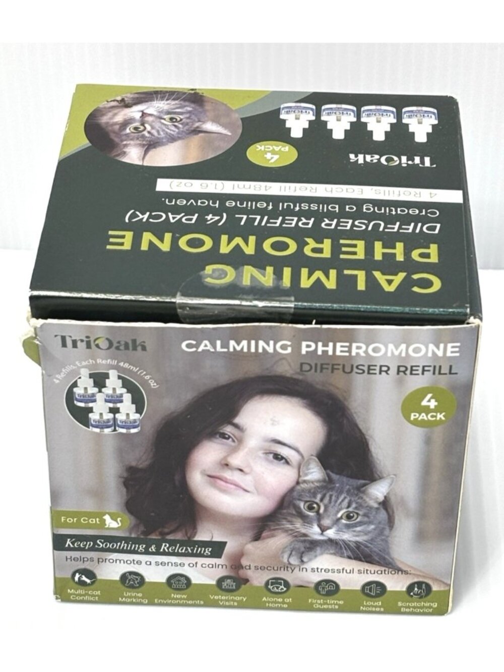 TriOak Cat Pheromone Diffuser Refill 4 Pack Calming 48ml 1.6oz Each for Cats Kit